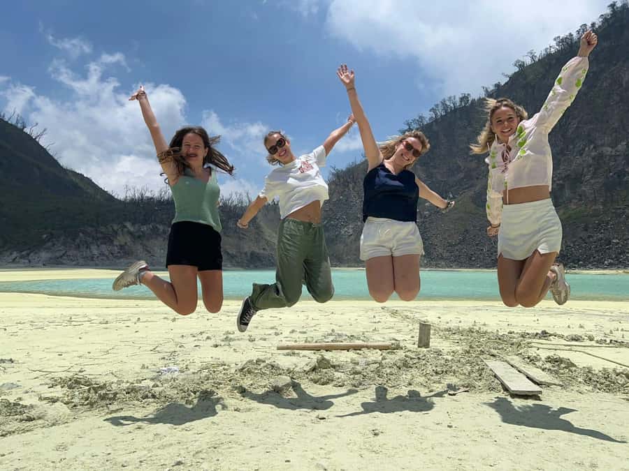 Bandung: White Crater, Scenic Tea Plantations & Hot Spring - Crossing the long suspension bridge