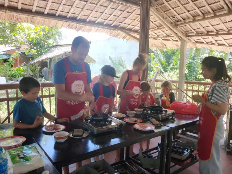Cycling, Water Buffalo Riding, Traditional Farming Life - Cooking rice milk and Hoi An banh xeo