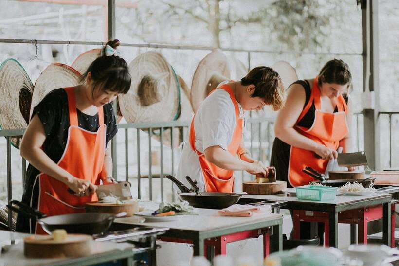 Full Day Thai Cooking Class in Organic Farm and Market - Eating what you prepared in the garden