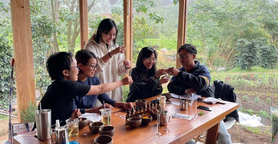 Scented candle workshop at Twin Beans Farm - Da Lat suburb - Learning how the candle is made