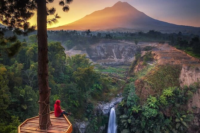 Selogriyo Temple and Trekking Java Rice Terraces, hidden waterfall -Nature Java - Kedung Kayang Waterfall beneath Mount Merapi
