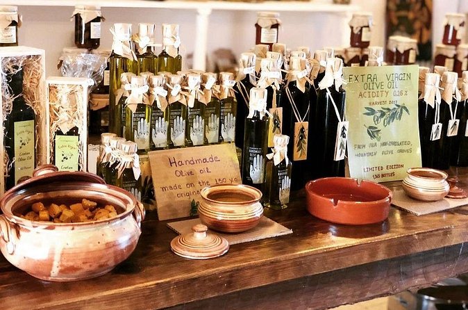 Spiridi Olive Oil Farm Tour - The tasting: olive oil, honey, olives, and raki